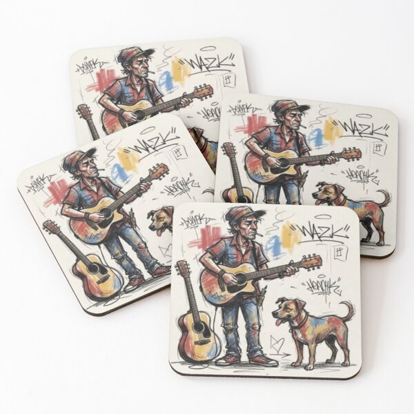 Item preview, Street Musician with Dog Vintage Guitar Sketch designed and sold by EchoWave11.