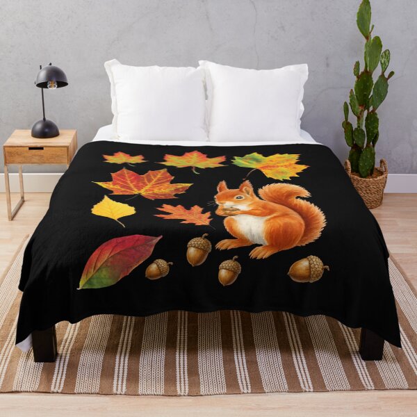 Item preview, Cute Autumn Squirrel with Colorful Fall Leaves and Acorns designed and sold by EwaMariaShop.