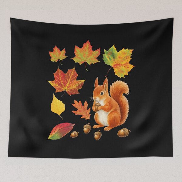 Item preview, Cute Autumn Squirrel with Colorful Fall Leaves and Acorns designed and sold by EwaMariaShop.