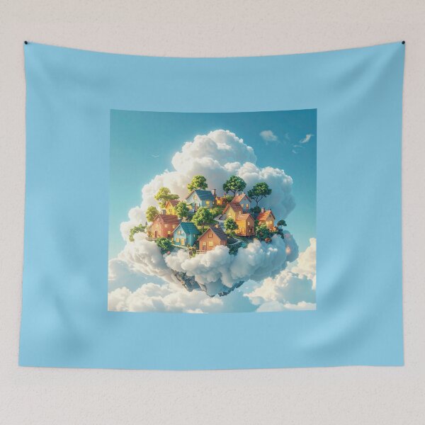 Item preview, Flying Island Village in the Clouds designed and sold by OksArtStudio.