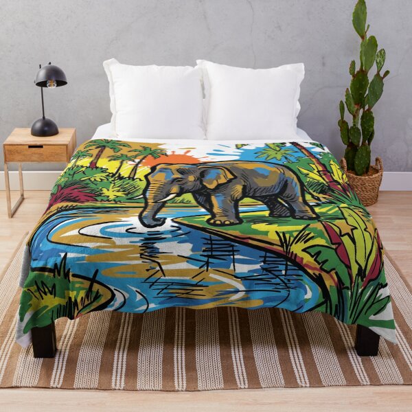Item preview, Sri Lankan Elephant River Wildlife Art Print designed and sold by Merch by Das Design Studio.