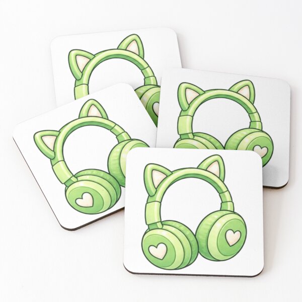 Item preview, Cute Green Cat Ear Headphones with Heart designed and sold by Kiralemon.