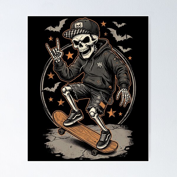 Item preview, Skater Skeleton Halloween Skateboard Retro Punk Streetwear designed and sold by ArcaneArtistry.