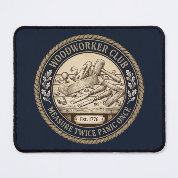 Item preview, Woodworker Club Measure Twice Panic Once Badge designed and sold by CalmCapy Co.