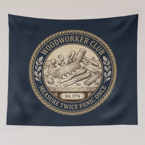 Item preview, Woodworker Club Measure Twice Panic Once Badge designed and sold by CalmCapy Co.