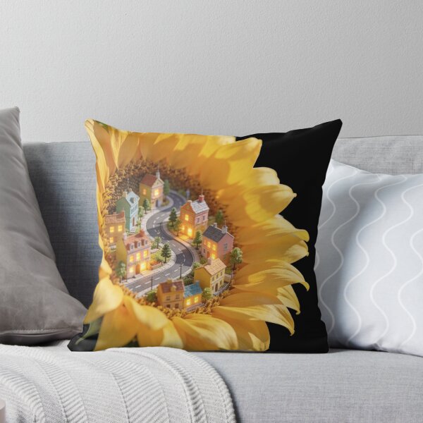Item preview, Cozy Miniature Village Inside a Blooming Sunflower designed and sold by OksArtStudio.