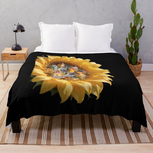 Item preview, Cozy Miniature Village Inside a Blooming Sunflower designed and sold by OksArtStudio.