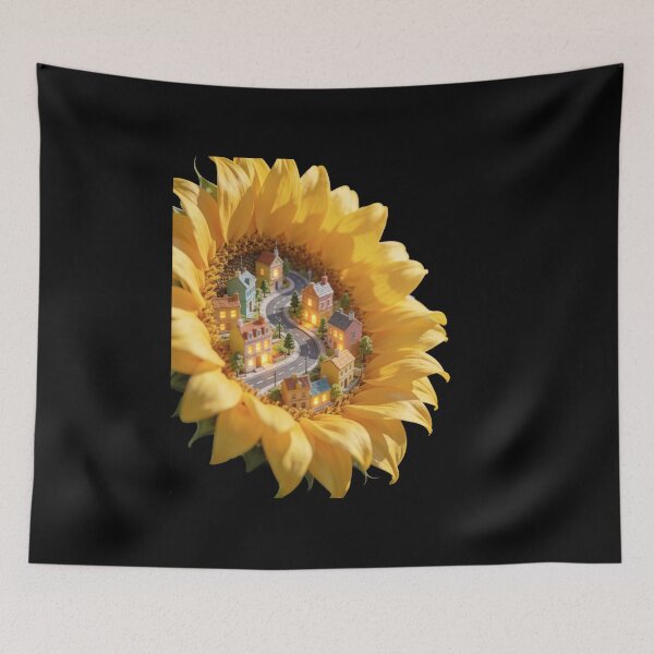 Item preview, Cozy Miniature Village Inside a Blooming Sunflower designed and sold by OksArtStudio.