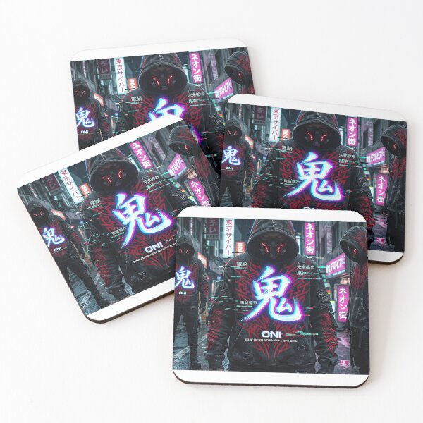 Item preview, Cyber Oni Demon Kanji - Glitch Art Dark Streetwear designed and sold by Zen Motif Japan.