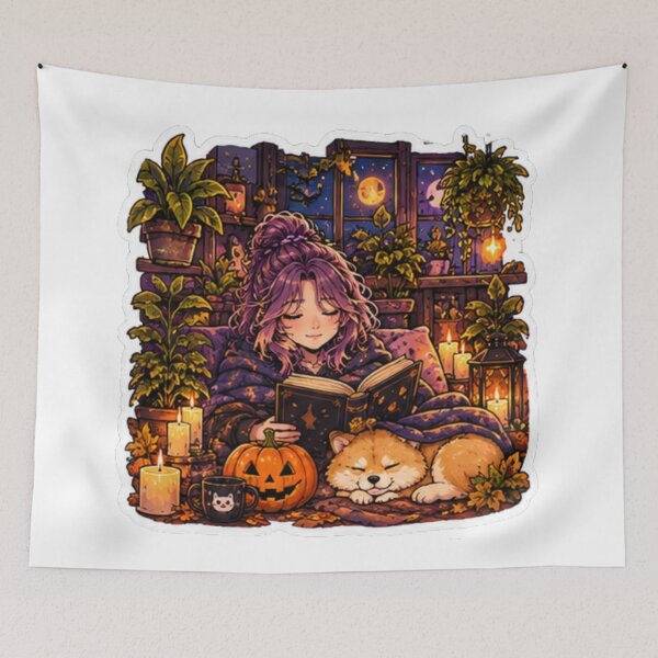 Item preview, Cozy Halloween Reading Nook Anime Girl Design | Socially Offline Club designed and sold by DailyStruggleCo.