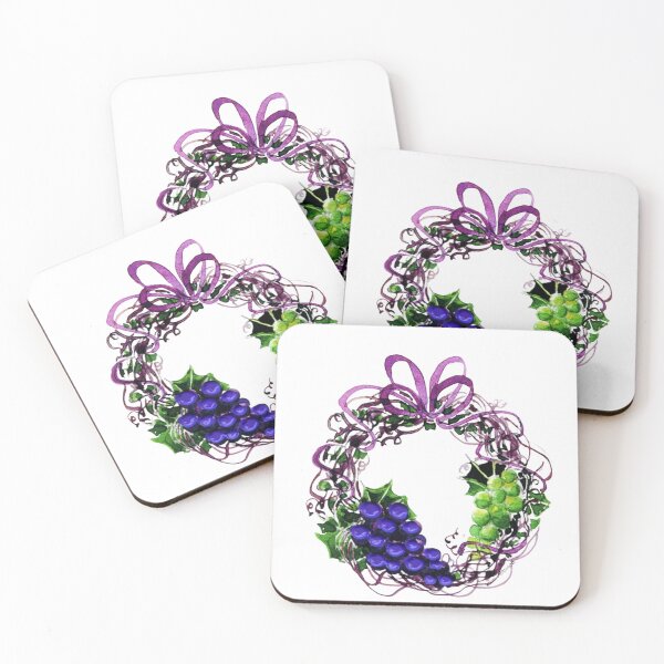 Item preview, Grape wreath with grapes and a purple ribbon, original watercolor. designed and sold by aswoa.
