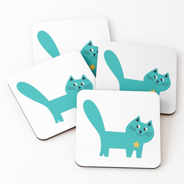 Item preview, Cute Turquoise Cat with Star – Whimsical Kawaii Feline Illustration designed and sold by Ikochane.
