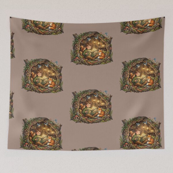Item preview, Tree Hollow Book Lover Woodland Cottagecore Art designed and sold by SebastianSpace.
