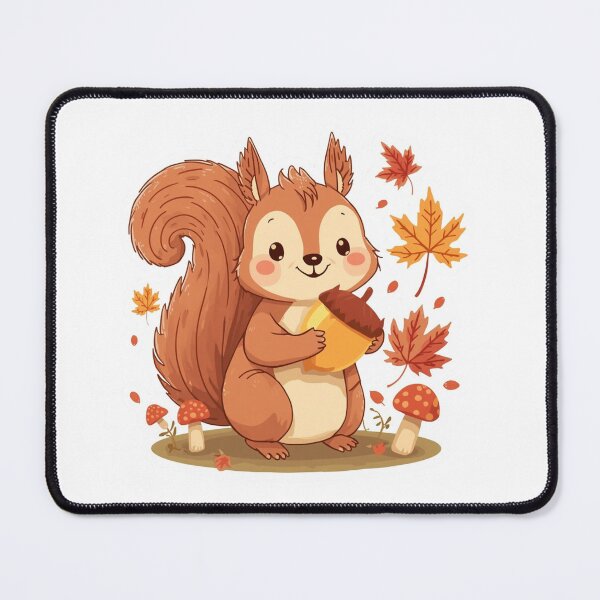 Item preview, Cute Autumn Squirrel Holding Acorn Leaf designed and sold by OlesiaCraft.