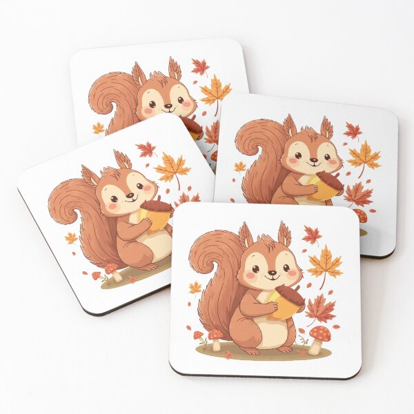 Item preview, Cute Autumn Squirrel Holding Acorn Leaf designed and sold by OlesiaCraft.