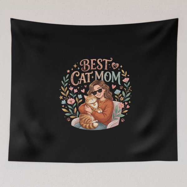 Item preview, Best Cat Mom Cute Cat Lover Floral Illustration designed and sold by Fateh-Kro ⭐⭐⭐⭐⭐.