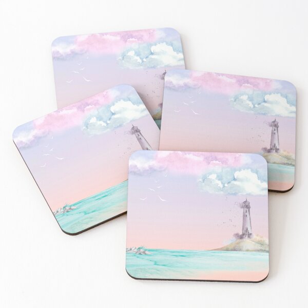 Item preview, Watercolor pastel beachfront oceanview lighthouse designed and sold by CanariasGirl.