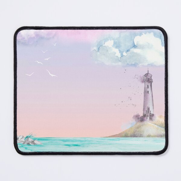 Item preview, Watercolor pastel beachfront oceanview lighthouse designed and sold by CanariasGirl.