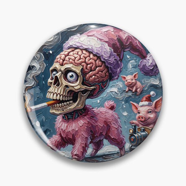 Item preview, Smoking Skull Brain Creature Christmas Pig Train Impasto Art designed and sold by LujziWorld.