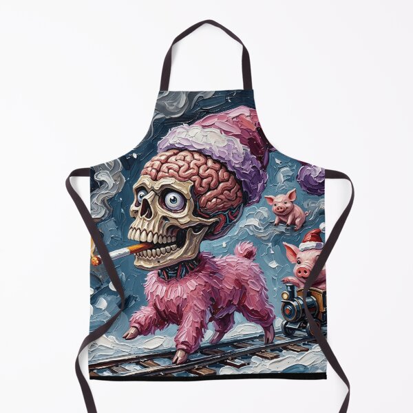 Item preview, Smoking Skull Brain Creature Christmas Pig Train Impasto Art designed and sold by LujziWorld.