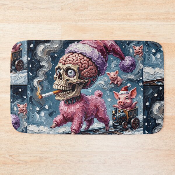 Item preview, Smoking Skull Brain Creature Christmas Pig Train Impasto Art designed and sold by LujziWorld.