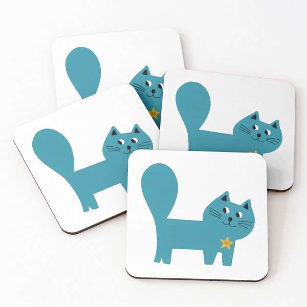 Item preview, Adorable Blue Cat with Yellow Star – Cute Minimalist Kawaii Cat Art designed and sold by Ikochane.