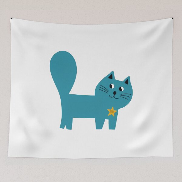 Item preview, Adorable Blue Cat with Yellow Star – Cute Minimalist Kawaii Cat Art designed and sold by Ikochane.