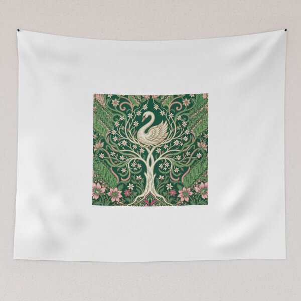 Item preview, Elegant Swan in Green Batik Tree of Life designed and sold by ChotipahArt.