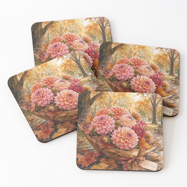 Item preview, Autumn Floral Bouquet Watercolor Art, Pink Dahlias and Maple Leaves designed and sold by SpazticGoat.