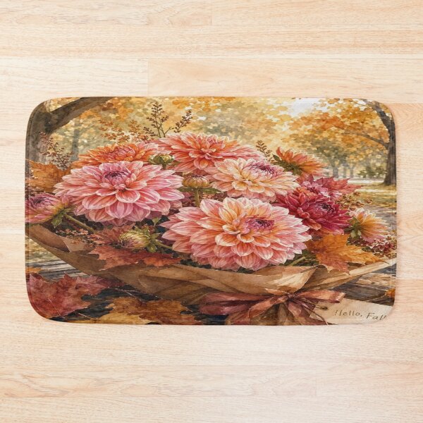 Item preview, Autumn Floral Bouquet Watercolor Art, Pink Dahlias and Maple Leaves designed and sold by SpazticGoat.