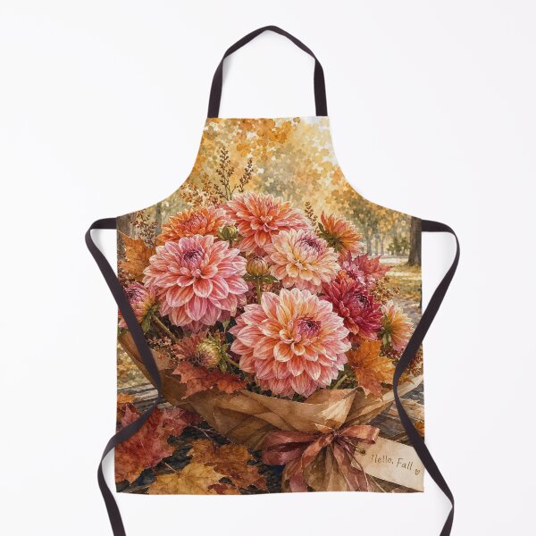 Item preview, Autumn Floral Bouquet Watercolor Art, Pink Dahlias and Maple Leaves designed and sold by SpazticGoat.