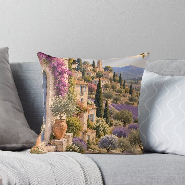 Item preview, Rustic Provence Village Oil Painting Lavender Fields designed and sold by Jozefin's Studio.