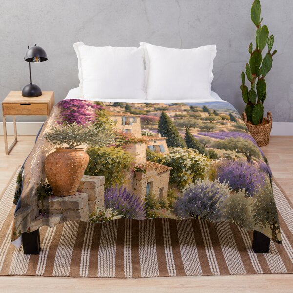 Item preview, Rustic Provence Village Oil Painting Lavender Fields designed and sold by Jozefin's Studio.
