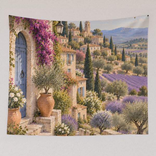 Item preview, Rustic Provence Village Oil Painting Lavender Fields designed and sold by Jozefin's Studio.