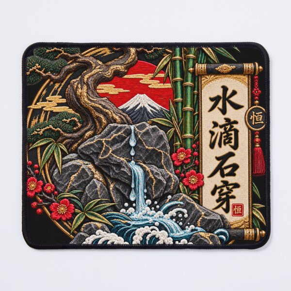 Item preview, Chinese Proverb Embroidery – 水滴石穿 Dripping Water Pierces Stone Art designed and sold by Emoji Emblems.