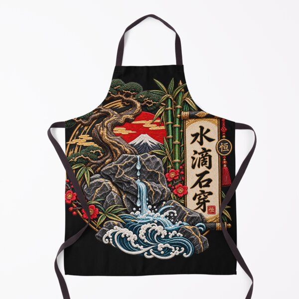 Item preview, Chinese Proverb Embroidery – 水滴石穿 Dripping Water Pierces Stone Art designed and sold by Emoji Emblems.