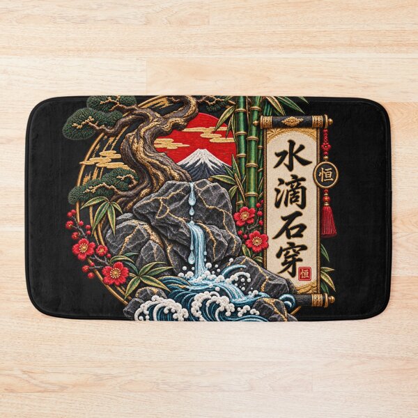 Item preview, Chinese Proverb Embroidery – 水滴石穿 Dripping Water Pierces Stone Art designed and sold by Emoji Emblems.