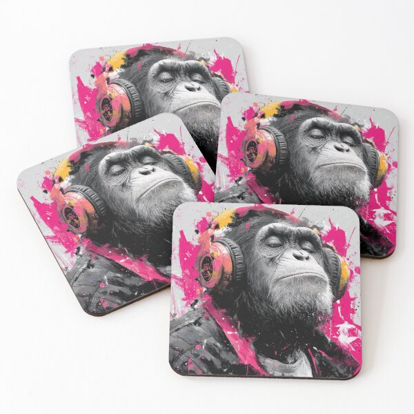 Item preview, Cool Dj Monkey Pink Paint Splatter With Headphones Music Wall Art designed and sold by GrinGalore.