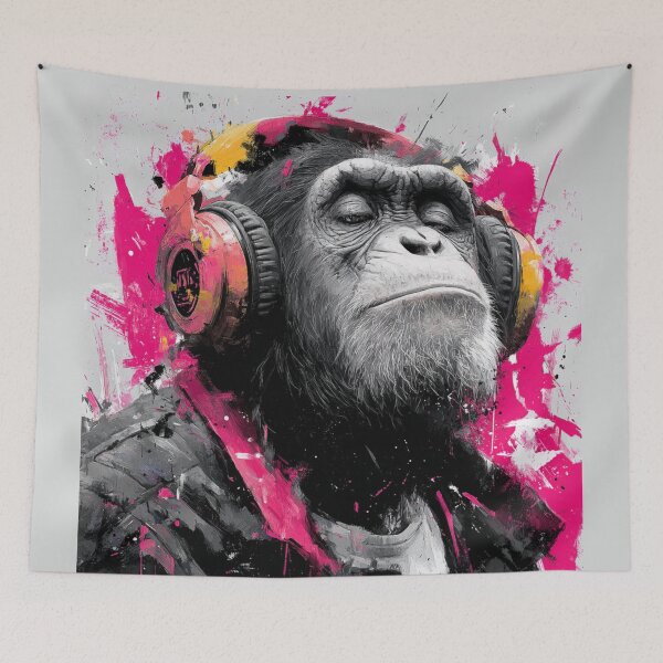 Item preview, Cool Dj Monkey Pink Paint Splatter With Headphones Music Wall Art designed and sold by GrinGalore.