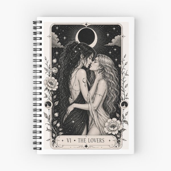 Item preview, Lesbian Lovers Tarot Card Art Print | Gothic Celestial Wall Decor | LGBTQ Romantic Fantasy Poster designed and sold by Lunar Arcana Studio.