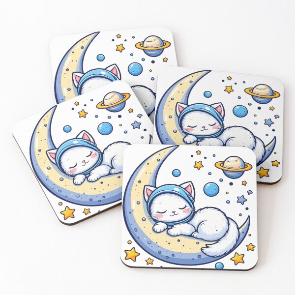Item preview, Sleeping Kitten on the Moon – Cute Kawaii Astronaut Cat designed and sold by RED-BUBBLE131.