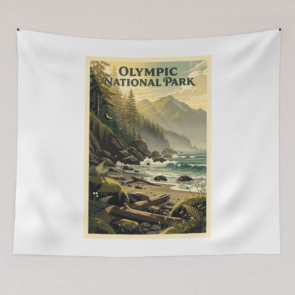 Item preview, Olympic National Park Vintage Travel Art designed and sold by Teelogic.