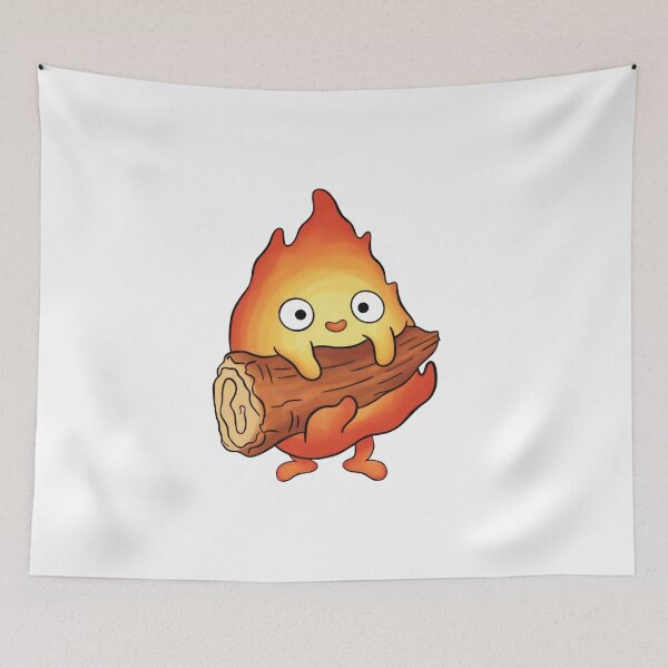 Item preview, Cute Magical Fire Creature Sitting on a Wooden Log – Kawaii Fantasy Illustration designed and sold by Ikochane.
