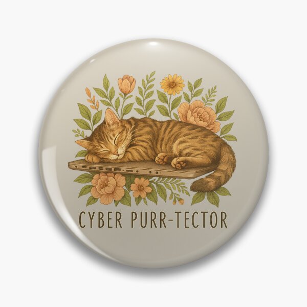 Artikelvorschau, CYBER PURR-TECTOR Katze, Laptop & Blumen entworfen und verkauft von RR-Arts.
