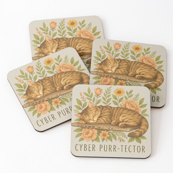 Item preview, CYBER PURR-TECTOR Cat, Laptop & Flowers designed and sold by RR-Arts.