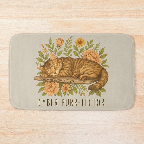 Item preview, CYBER PURR-TECTOR Cat, Laptop & Flowers designed and sold by RR-Arts.