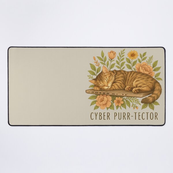 Item preview, CYBER PURR-TECTOR Cat, Laptop & Flowers designed and sold by RR-Arts.