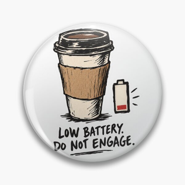 Item preview, Low Battery, Do Not Engage — Pre-Coffee Warning Label designed and sold by NuretroStudio.