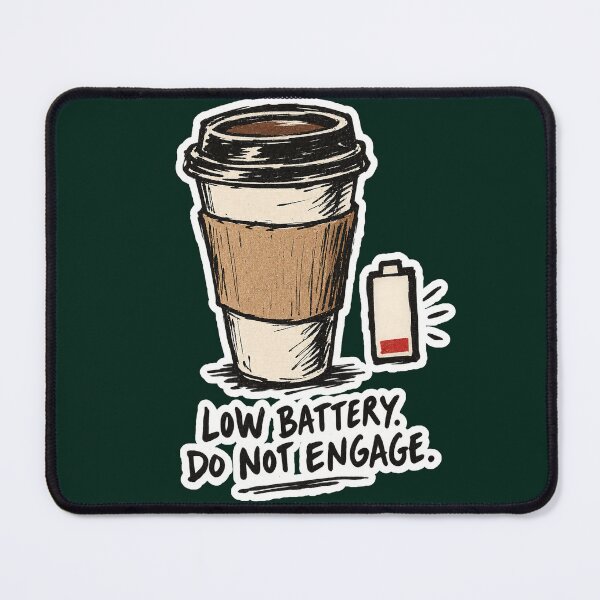 Item preview, Low Battery, Do Not Engage — Pre-Coffee Warning Label designed and sold by NuretroStudio.