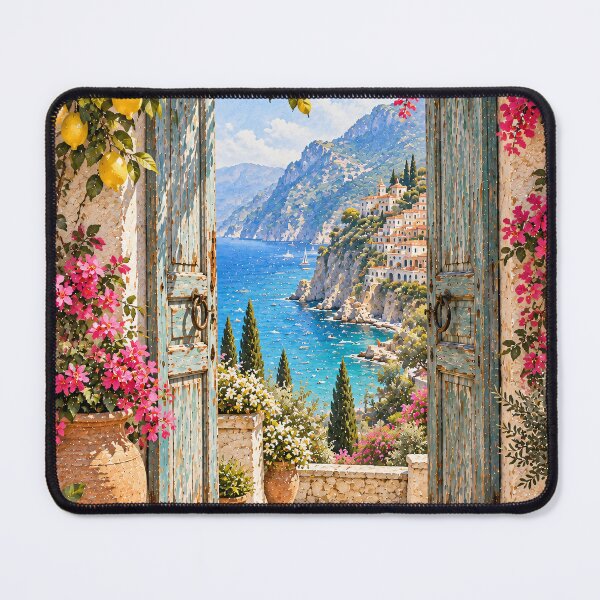 Item preview, Cottagecore Mediterranean Doorway Oil Painting Bougainvillea Coast designed and sold by Jozefin's Studio.